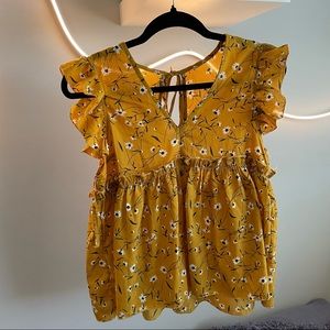 Mustard Yellow Floral Blouse - Brand Unknown